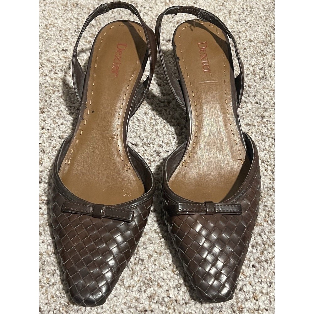 Dexter Women’s Brown Woven Pointed Toe Slingback Slip-On Kitten Heel 10